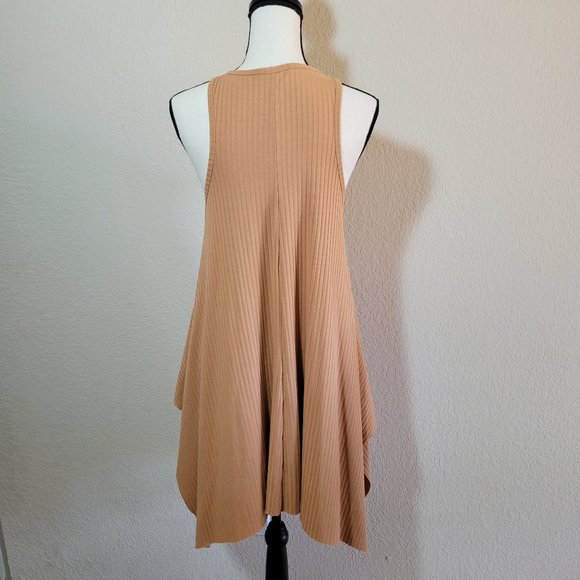 Juniors Ribbed Tank Top Small Beige Tan Camel Nude Brown Long Tunic Sleeveless - Picture 4 of 4